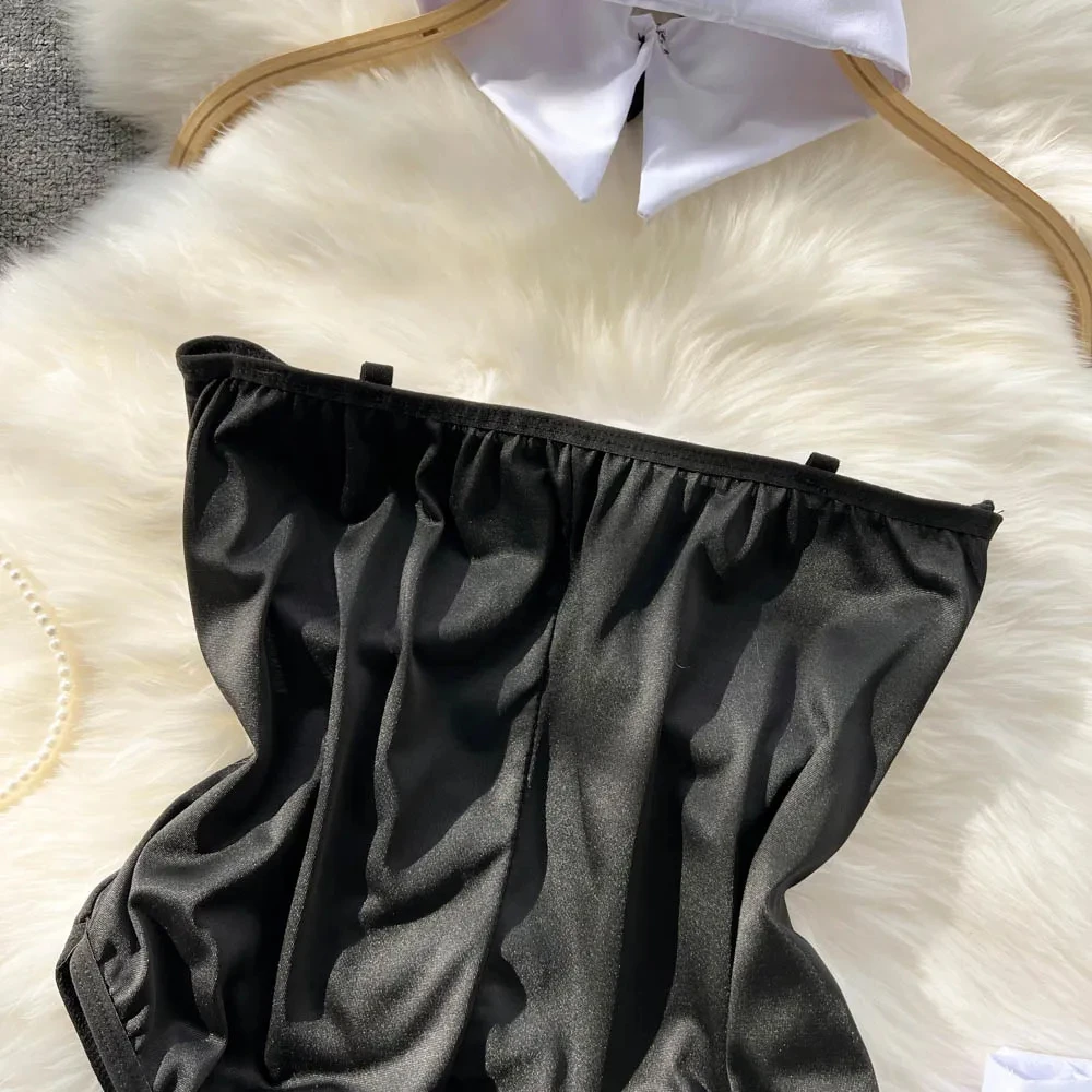 Bunny Girl Solid Color Slim Sexy Bodysuit Strapless Erotic Lingerie Cosplay Uniform Pajamas Pad Women Nightwear Jumper Playsuit