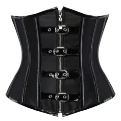 Espartilho gótico underbust preto com fivelas e zíper frontal