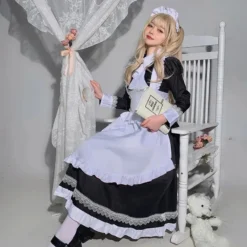 Vestido de maid longo preto com avental branco