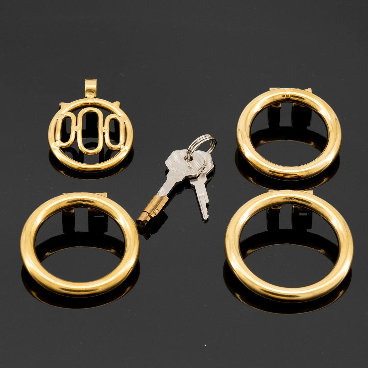 Gold Color Cock Cage Chastity Lock Chastity Cages for Men with 3 size ring