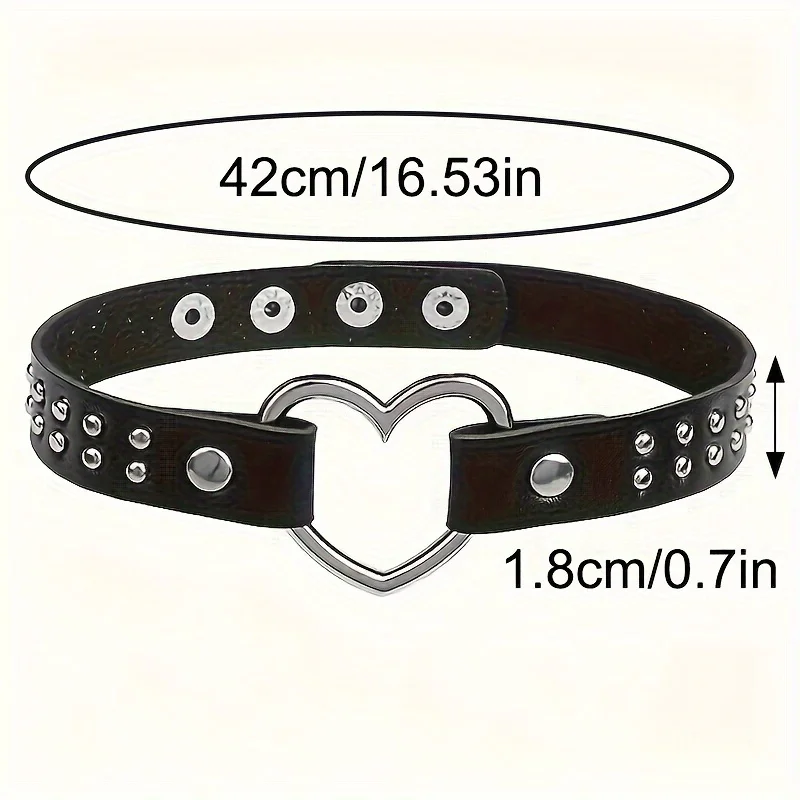 Y2K Punk Gothic Heart Stud PU Leather Choker Necklace for Women - Sexy No Plating Daily Wear Jewelry