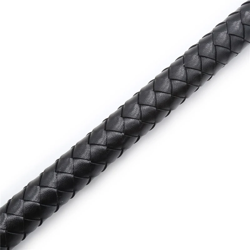44.5cm Black Leather Woven Long Handle Silver Thread Tassels Horse Whip Riding Crop Flogger Paddle Slapper Horse Training