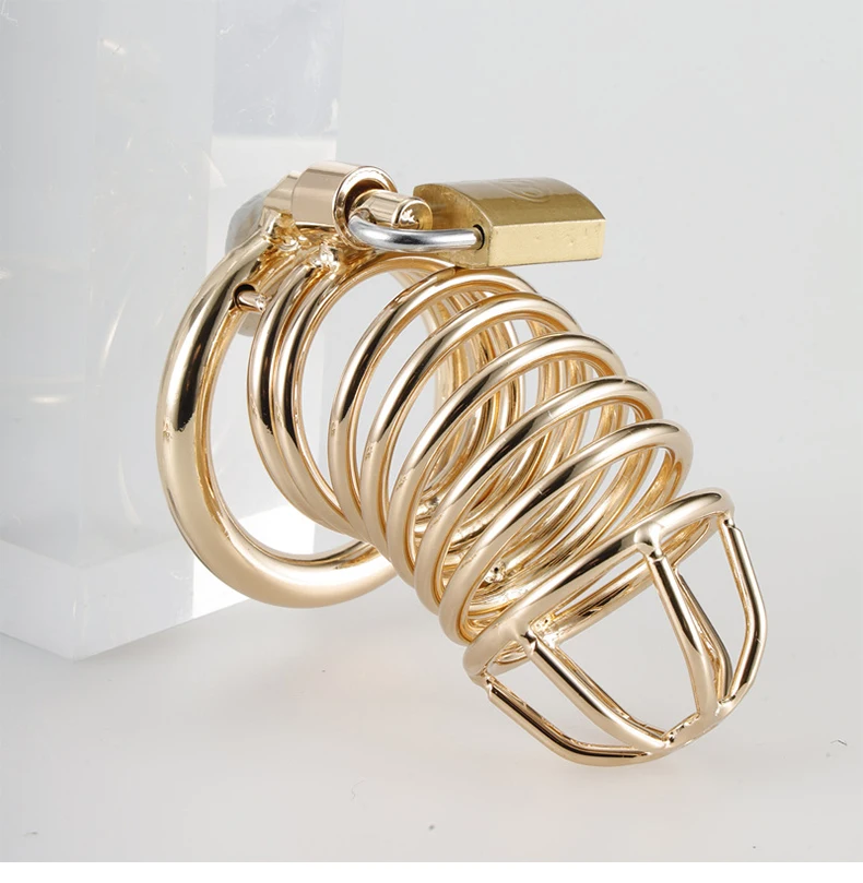 Metal Gold Man Chastity Cage Stainless Steel Penis Restriction Anti-Cheating Urethra Lock Abstainer Adult SM Props Sextoy