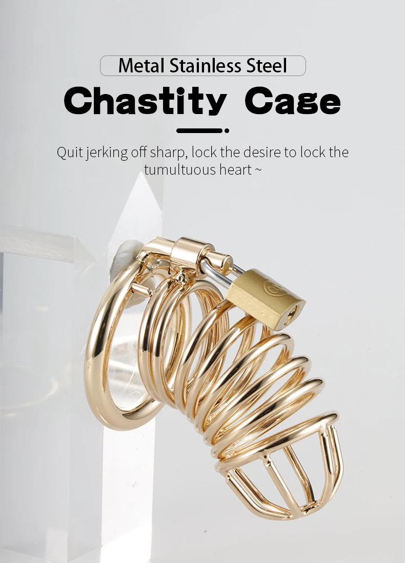 Metal Gold Man Chastity Cage Stainless Steel Penis Restriction Anti-Cheating Urethra Lock Abstainer Adult SM Props Sextoy
