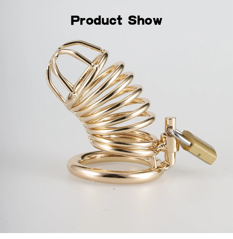 Metal Gold Man Chastity Cage Stainless Steel Penis Restriction Anti-Cheating Urethra Lock Abstainer Adult SM Props Sextoy
