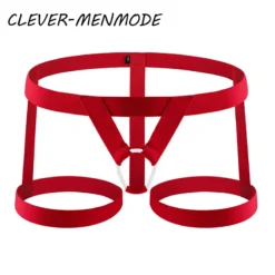 Tanga masculina jockstrap bondage vermelha com anel branco e cintas nas coxas