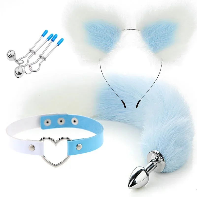 Kit Orelha e Coleira Gato e Plugue Anal Cauda de Raposa Role PlaySet - Imagem 4