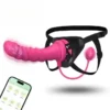 Conjunto de cinta preta com dildo rosa de 21,5 cm e plug anal em formato de rosa