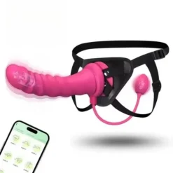 Conjunto de cinta preta com dildo rosa de 21,5 cm e plug anal em formato de rosa