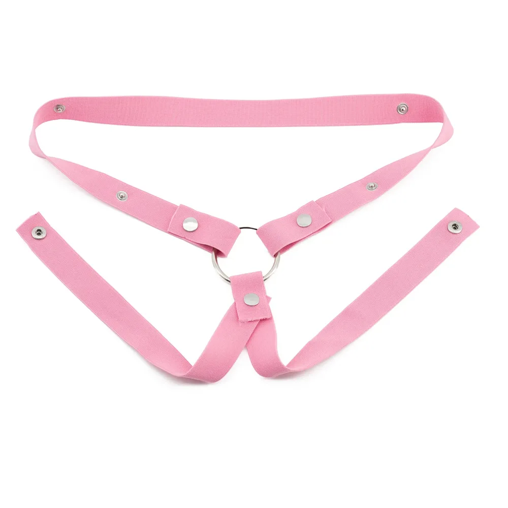 Cinto elástico auxiliar rosa para gaiola de castidade com argola