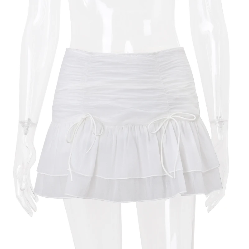 WhereMery Sexy Solid Women Skirt Perspective Pleated Mini Skirts Waist Casual Mini Dresses Street Nightclub Summer Short Dresses