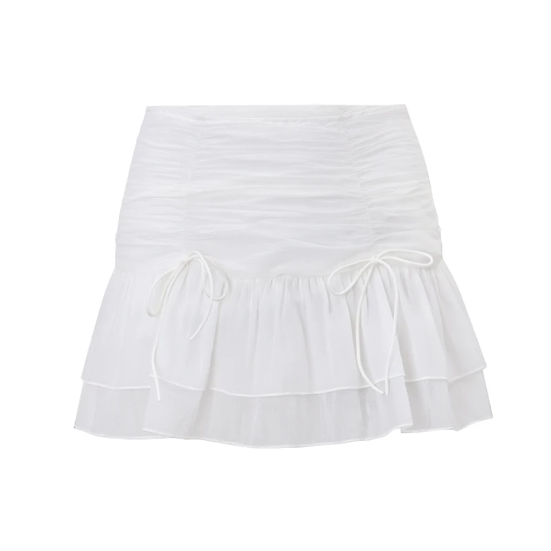 WhereMery Sexy Solid Women Skirt Perspective Pleated Mini Skirts Waist Casual Mini Dresses Street Nightclub Summer Short Dresses