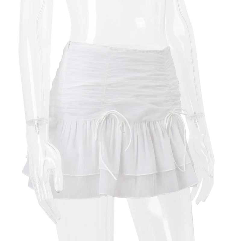 WhereMery Sexy Solid Women Skirt Perspective Pleated Mini Skirts Waist Casual Mini Dresses Street Nightclub Summer Short Dresses