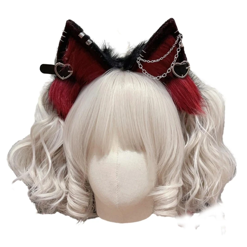 Anime Theme Gatherings Ear Headband with Alloy Earring Movie Enthusiasts Plush Wolf Headband for Teenagers Adult Dropship