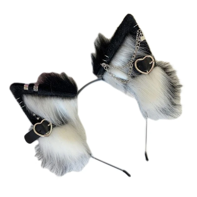 Anime Theme Gatherings Ear Headband with Alloy Earring Movie Enthusiasts Plush Wolf Headband for Teenagers Adult Dropship