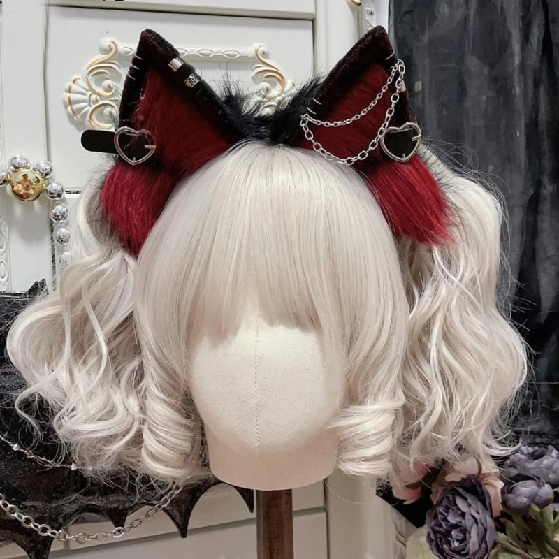 Anime Theme Gatherings Ear Headband with Alloy Earring Movie Enthusiasts Plush Wolf Headband for Teenagers Adult Dropship