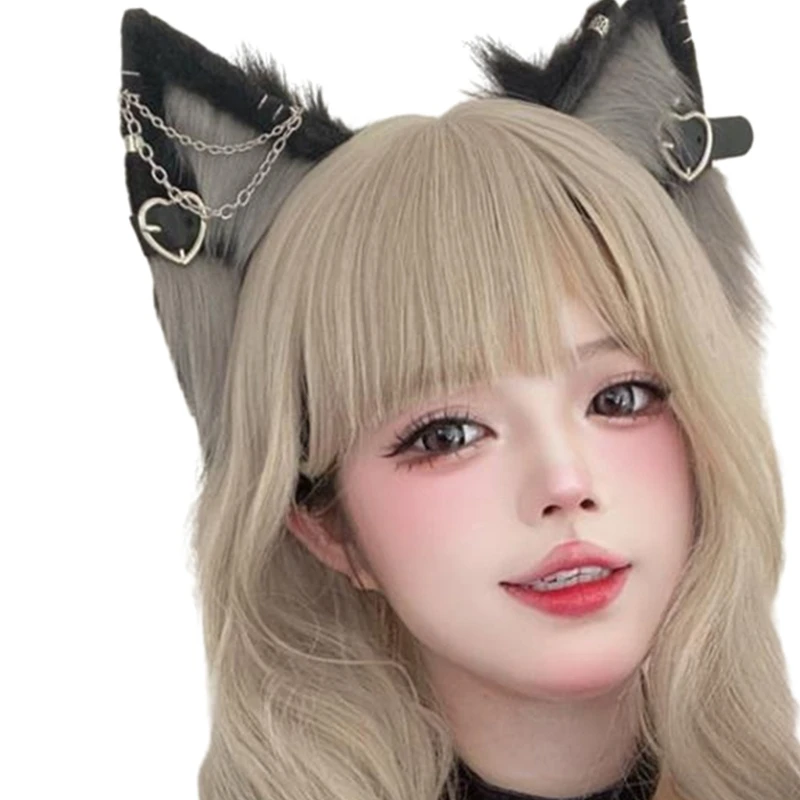 Anime Theme Gatherings Ear Headband with Alloy Earring Movie Enthusiasts Plush Wolf Headband for Teenagers Adult Dropship