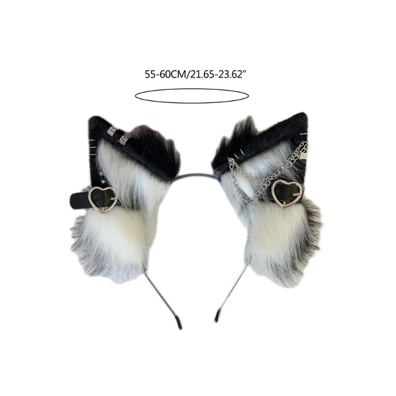 Anime Theme Gatherings Ear Headband with Alloy Earring Movie Enthusiasts Plush Wolf Headband for Teenagers Adult Dropship