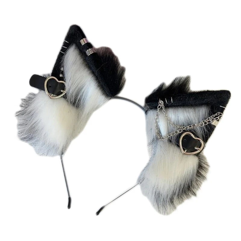 Anime Theme Gatherings Ear Headband with Alloy Earring Movie Enthusiasts Plush Wolf Headband for Teenagers Adult Dropship