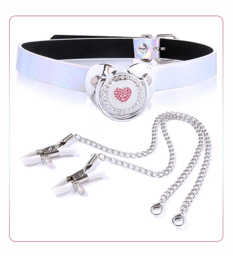 BDSM Pacifier Gag Sex Slave Open Mouth Bite Gags Stopper With Chain Nipples Clamp Fetish Erotic Sex Toys For Couples Adult Games