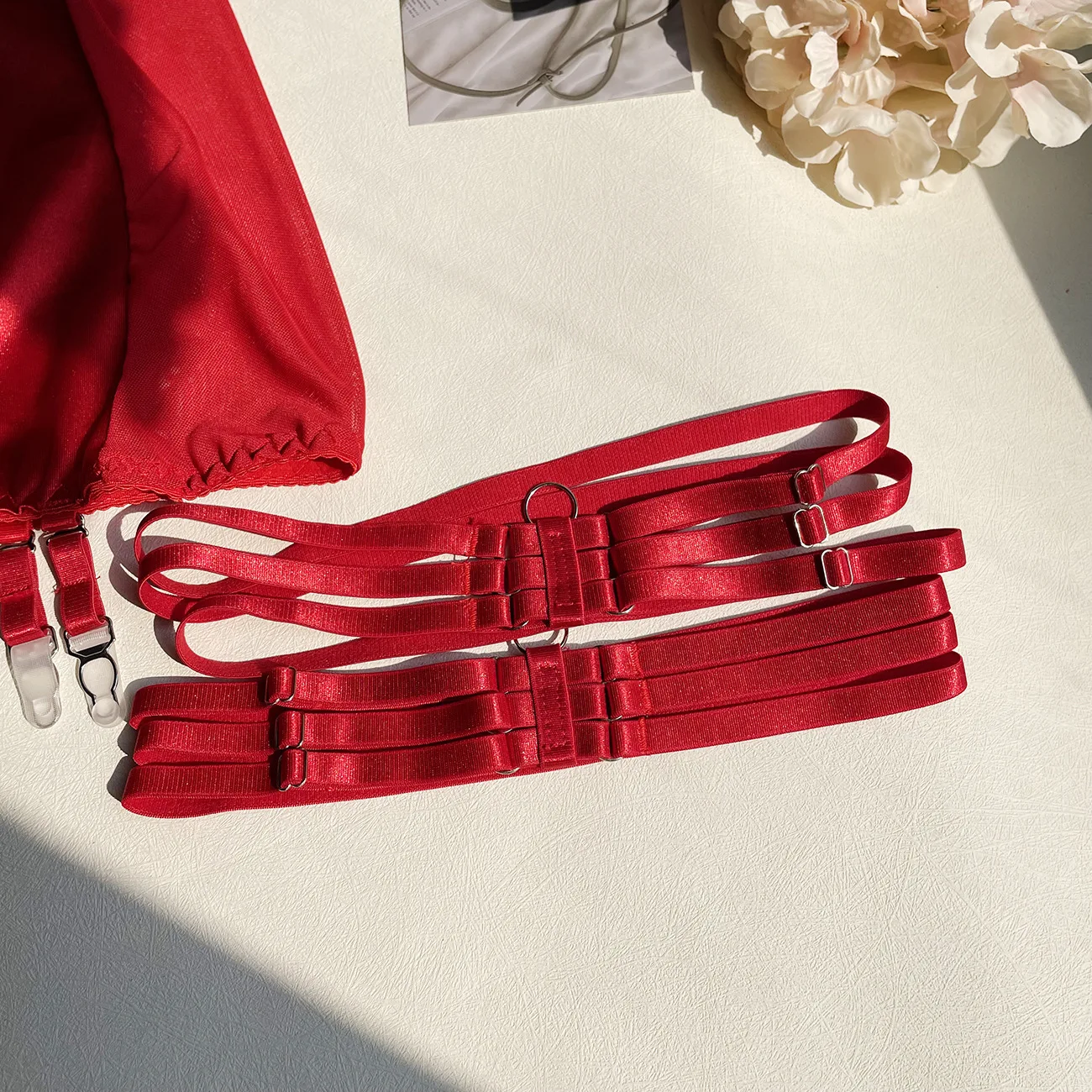 Ellolace Fine Satin Lingerie Sexy Underwear Lace 5-Piece Sissy Seamless Intimate Uncensored Skirt Fancy Bra And Panty Outfits