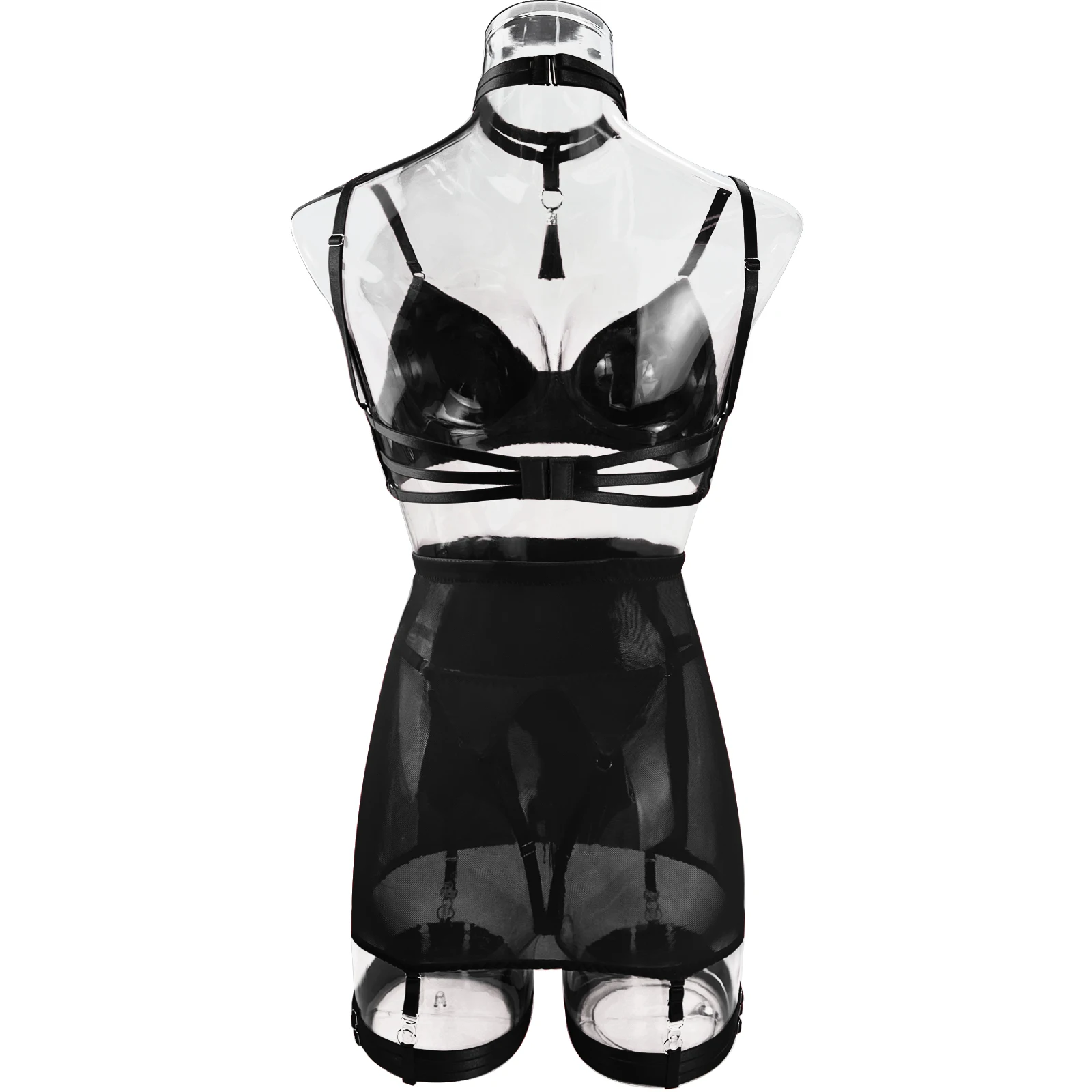 Ellolace Fine Satin Lingerie Sexy Underwear Lace 5-Piece Sissy Seamless Intimate Uncensored Skirt Fancy Bra And Panty Outfits