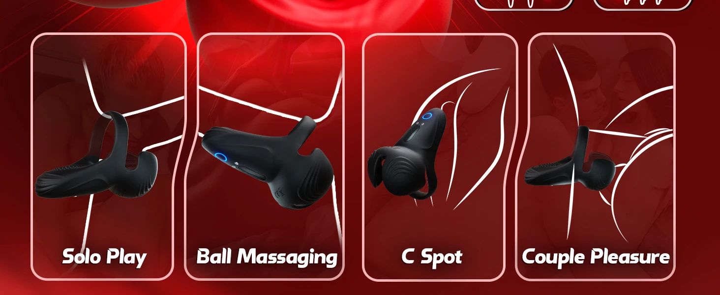 HESEKS Male Vibrating Cock Ring Testicle Stimulator Erection Penis Ring Vibrator with 10 Vibrations Adult Sex Toys for Couple 18