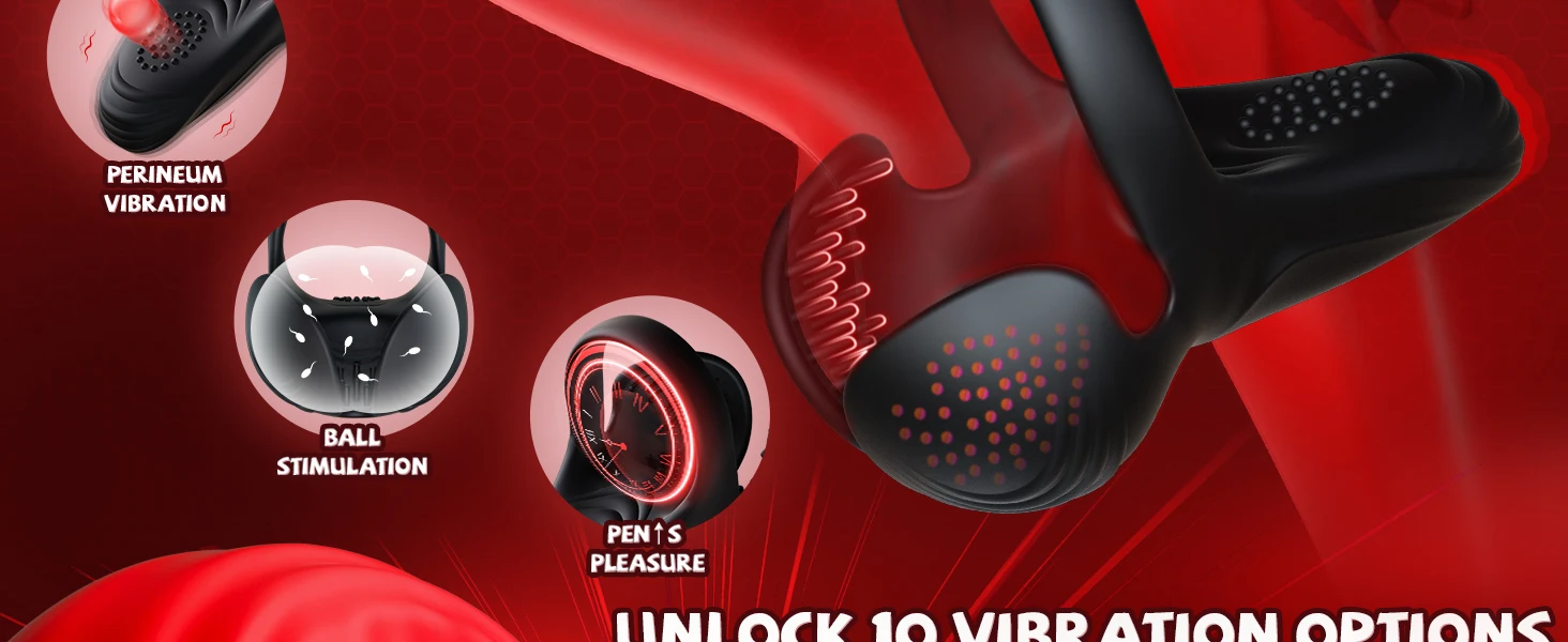 HESEKS Male Vibrating Cock Ring Testicle Stimulator Erection Penis Ring Vibrator with 10 Vibrations Adult Sex Toys for Couple 18