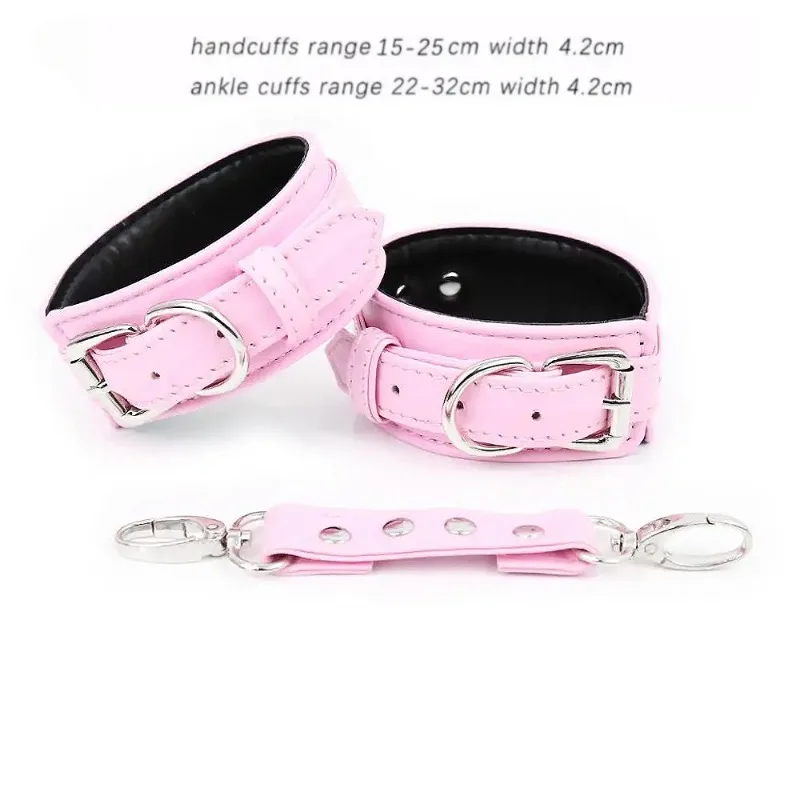 Pink Bondage Set Restraints Kit Leather Bondage Sex Toy for Women Couple Handcuffs Ankle Cuffs Collar Leash Erotic Training Game Pink Bondage Set Restraints Kit Leather Bondage Sex Toy for Women Couple Handcuffs Ankle Cuffs Collar Leash Erotic Training Game