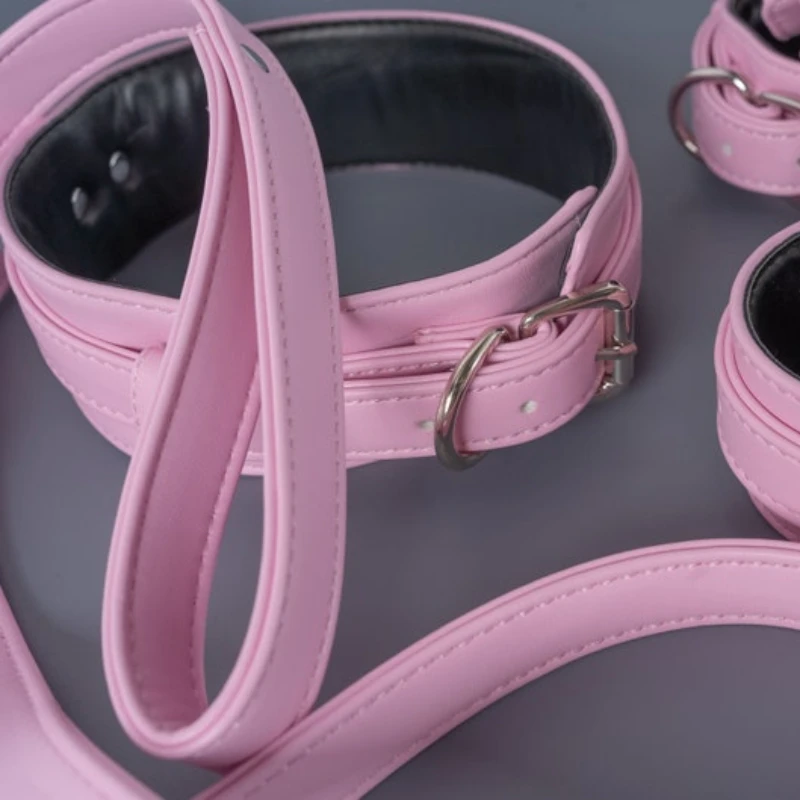 Pink Bondage Set Restraints Kit Leather Bondage Sex Toy for Women Couple Handcuffs Ankle Cuffs Collar Leash Erotic Training Game Pink Bondage Set Restraints Kit Leather Bondage Sex Toy for Women Couple Handcuffs Ankle Cuffs Collar Leash Erotic Training Game