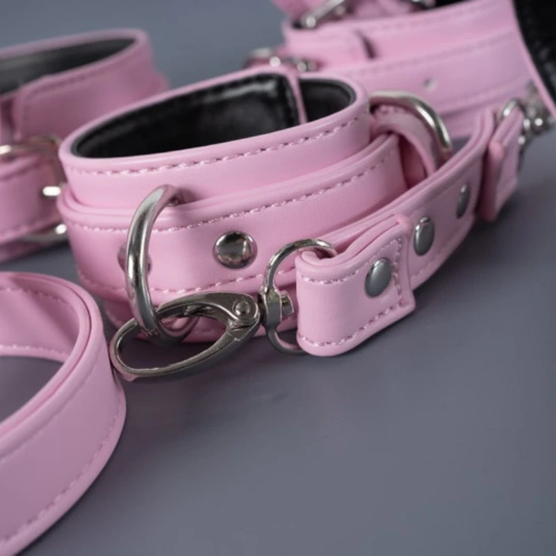 Pink Bondage Set Restraints Kit Leather Bondage Sex Toy for Women Couple Handcuffs Ankle Cuffs Collar Leash Erotic Training Game Pink Bondage Set Restraints Kit Leather Bondage Sex Toy for Women Couple Handcuffs Ankle Cuffs Collar Leash Erotic Training Game