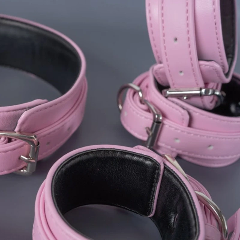 Pink Bondage Set Restraints Kit Leather Bondage Sex Toy for Women Couple Handcuffs Ankle Cuffs Collar Leash Erotic Training Game Pink Bondage Set Restraints Kit Leather Bondage Sex Toy for Women Couple Handcuffs Ankle Cuffs Collar Leash Erotic Training Game