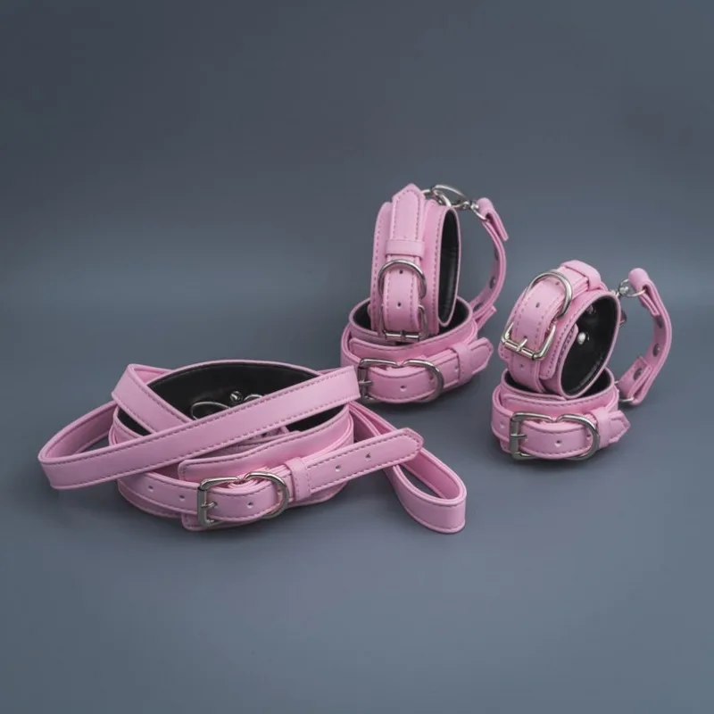 Pink Bondage Set Restraints Kit Leather Bondage Sex Toy for Women Couple Handcuffs Ankle Cuffs Collar Leash Erotic Training Game Pink Bondage Set Restraints Kit Leather Bondage Sex Toy for Women Couple Handcuffs Ankle Cuffs Collar Leash Erotic Training Game