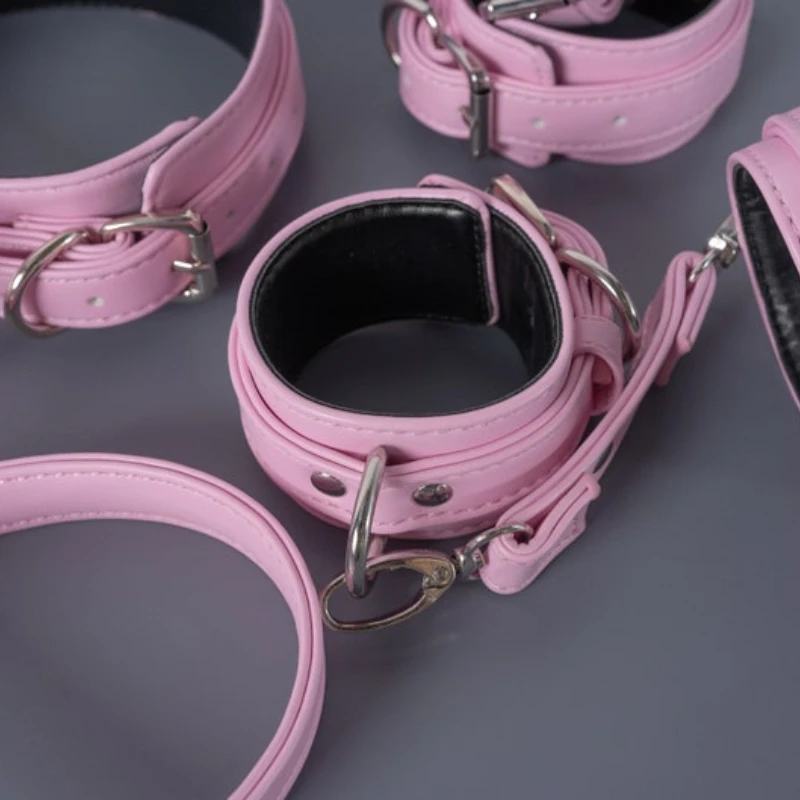 Pink Bondage Set Restraints Kit Leather Bondage Sex Toy for Women Couple Handcuffs Ankle Cuffs Collar Leash Erotic Training Game Pink Bondage Set Restraints Kit Leather Bondage Sex Toy for Women Couple Handcuffs Ankle Cuffs Collar Leash Erotic Training Game