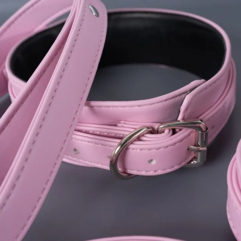 Pink Bondage Set Restraints Kit Leather Bondage Sex Toy for Women Couple Handcuffs Ankle Cuffs Collar Leash Erotic Training Game Pink Bondage Set Restraints Kit Leather Bondage Sex Toy for Women Couple Handcuffs Ankle Cuffs Collar Leash Erotic Training Game