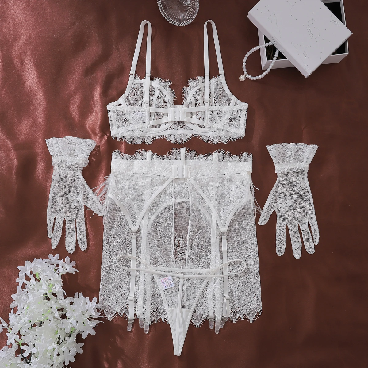 Lingerie Ellolace com Pena e Renda Branca