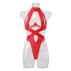 Bodysuit bandagem vermelho no manequim transparente