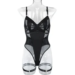 Bodysuit Ellolace preto no manequim visto de frente