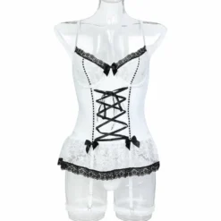 Corpete branco Ellolace Hemline no manequim visto de frente