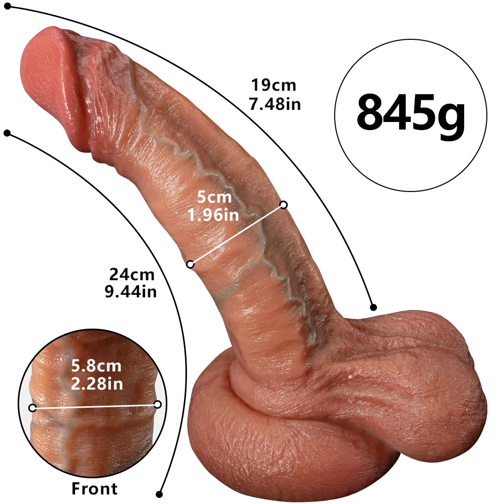 Medidas do dildo realista: 24 cm, 19 cm de haste, 5 cm de diâmetro e 845 g