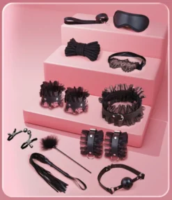 Kit de restrições BDSM de 10 peças com babado de renda preta