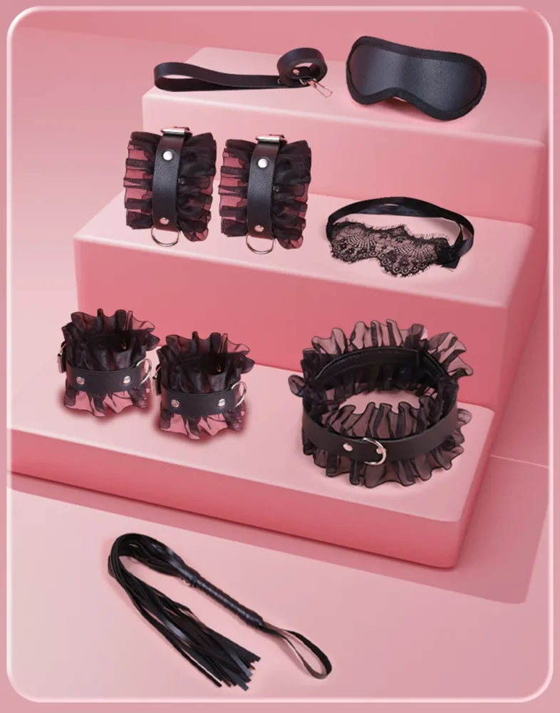 Kit de restrições BDSM de 6 peças com babado de renda preta