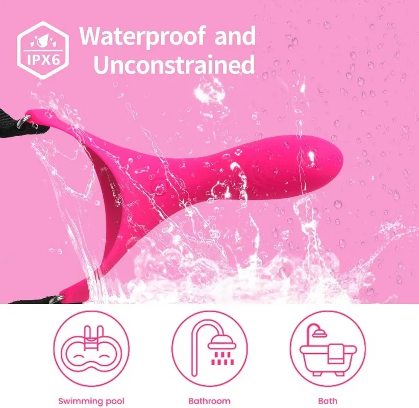 Vibrador com arnês de queixo à prova d'água sob jato de água