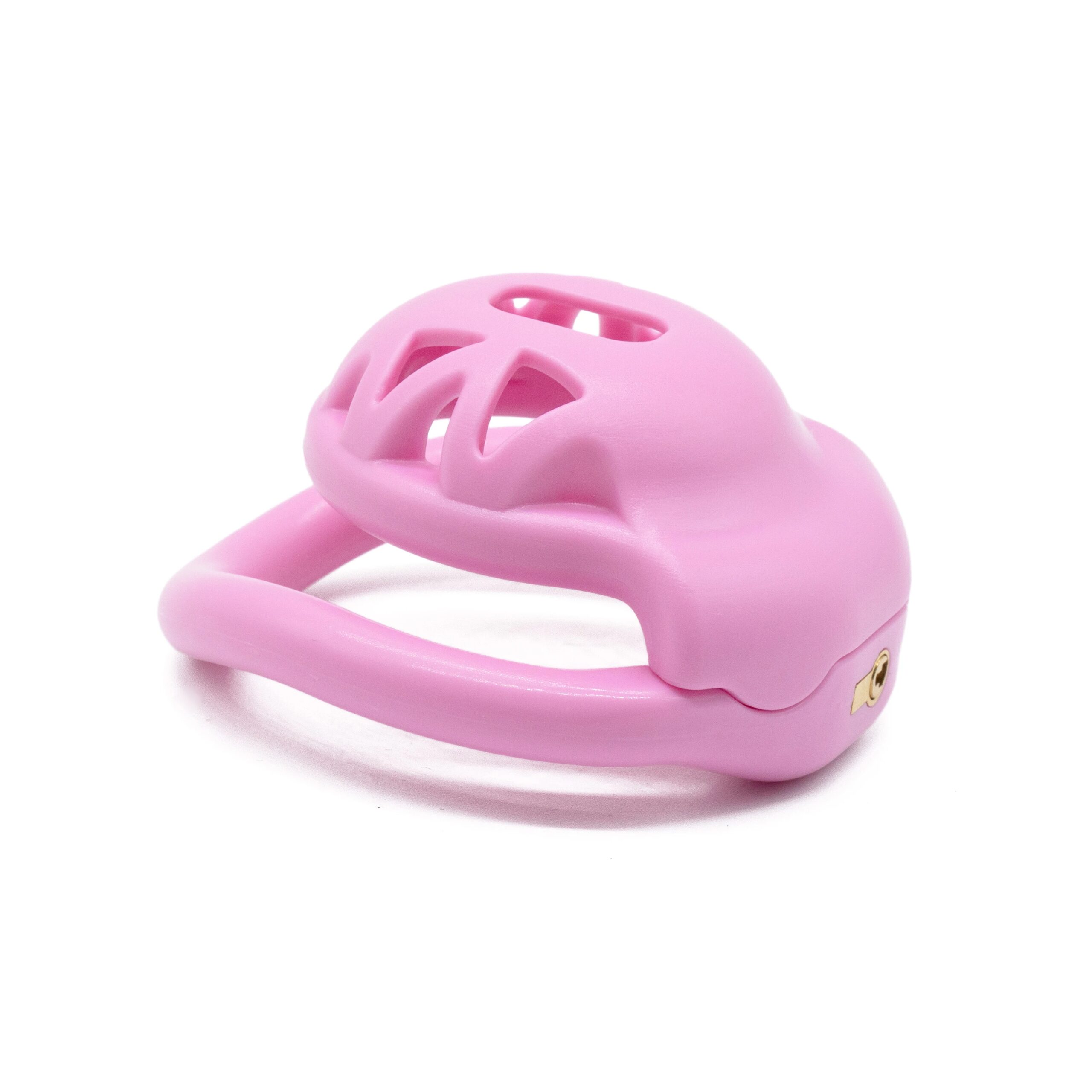 Pink small ABS plastic hollow male chastity cage penis lock with 4 size curved ring sex toys