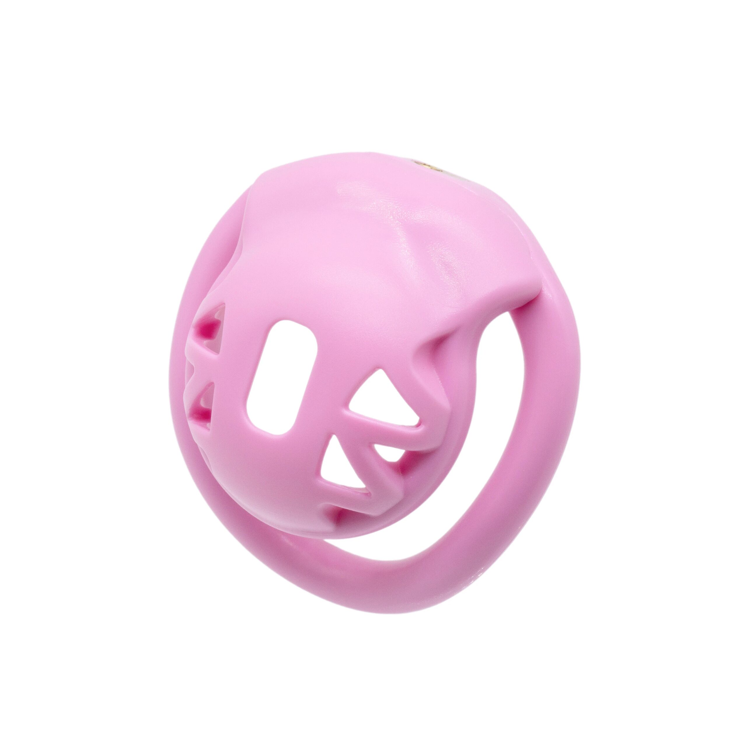 Pink small ABS plastic hollow male chastity cage penis lock with 4 size curved ring sex toys