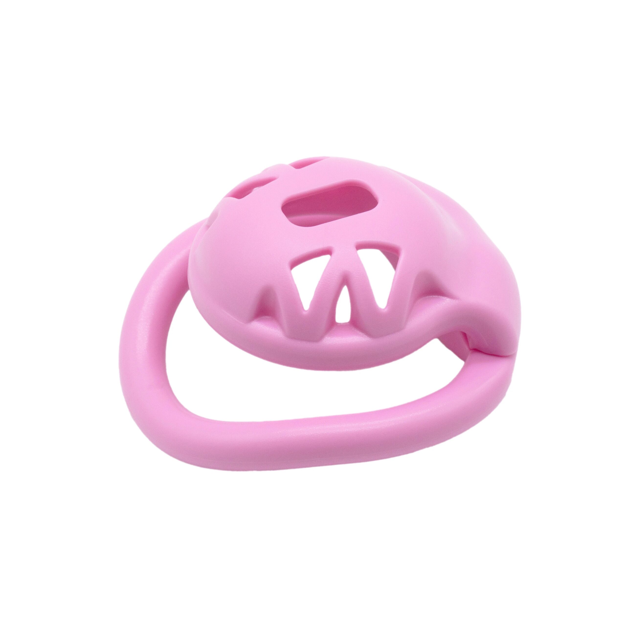 Pink small ABS plastic hollow male chastity cage penis lock with 4 size curved ring sex toys