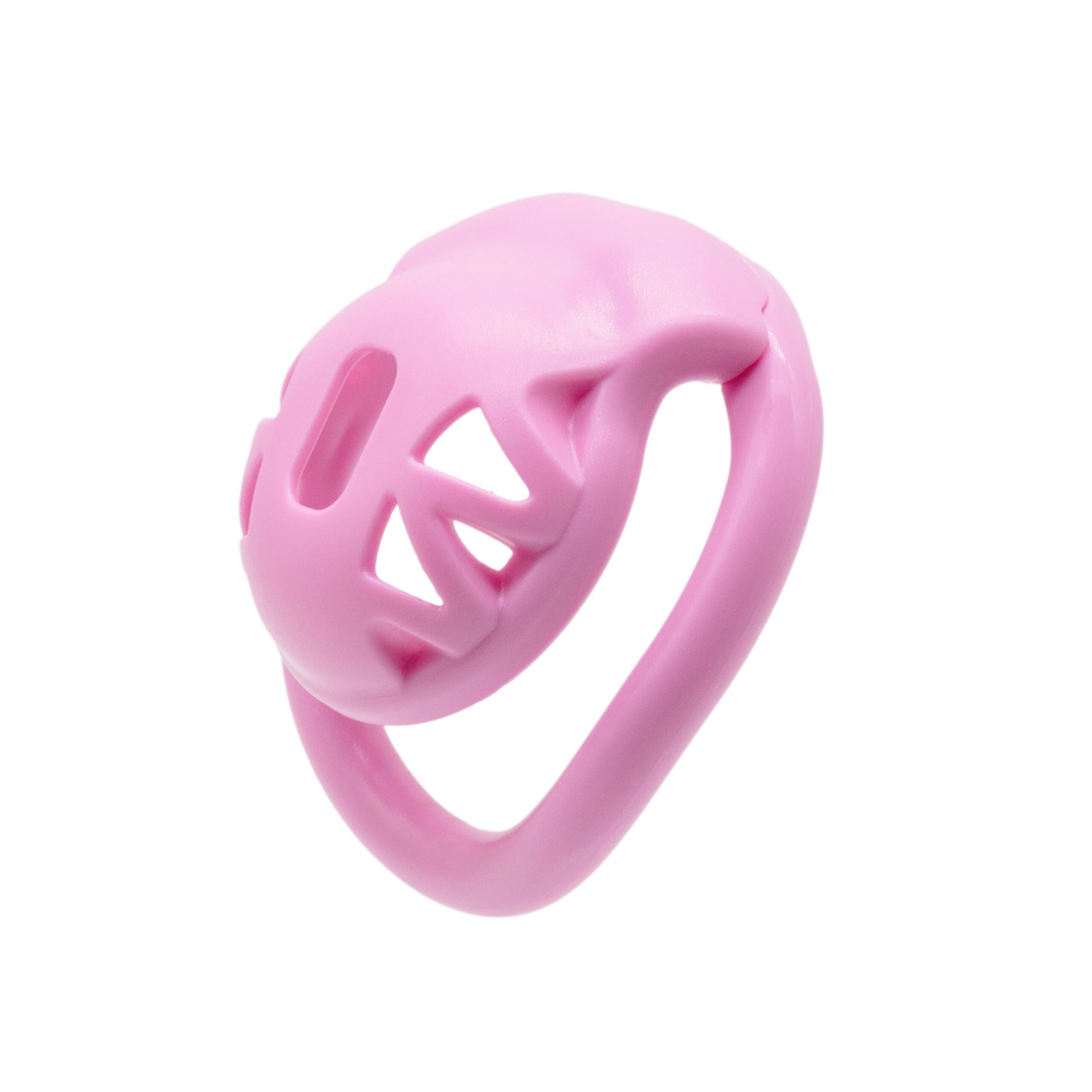 Pink small ABS plastic hollow male chastity cage penis lock with 4 size curved ring sex toys