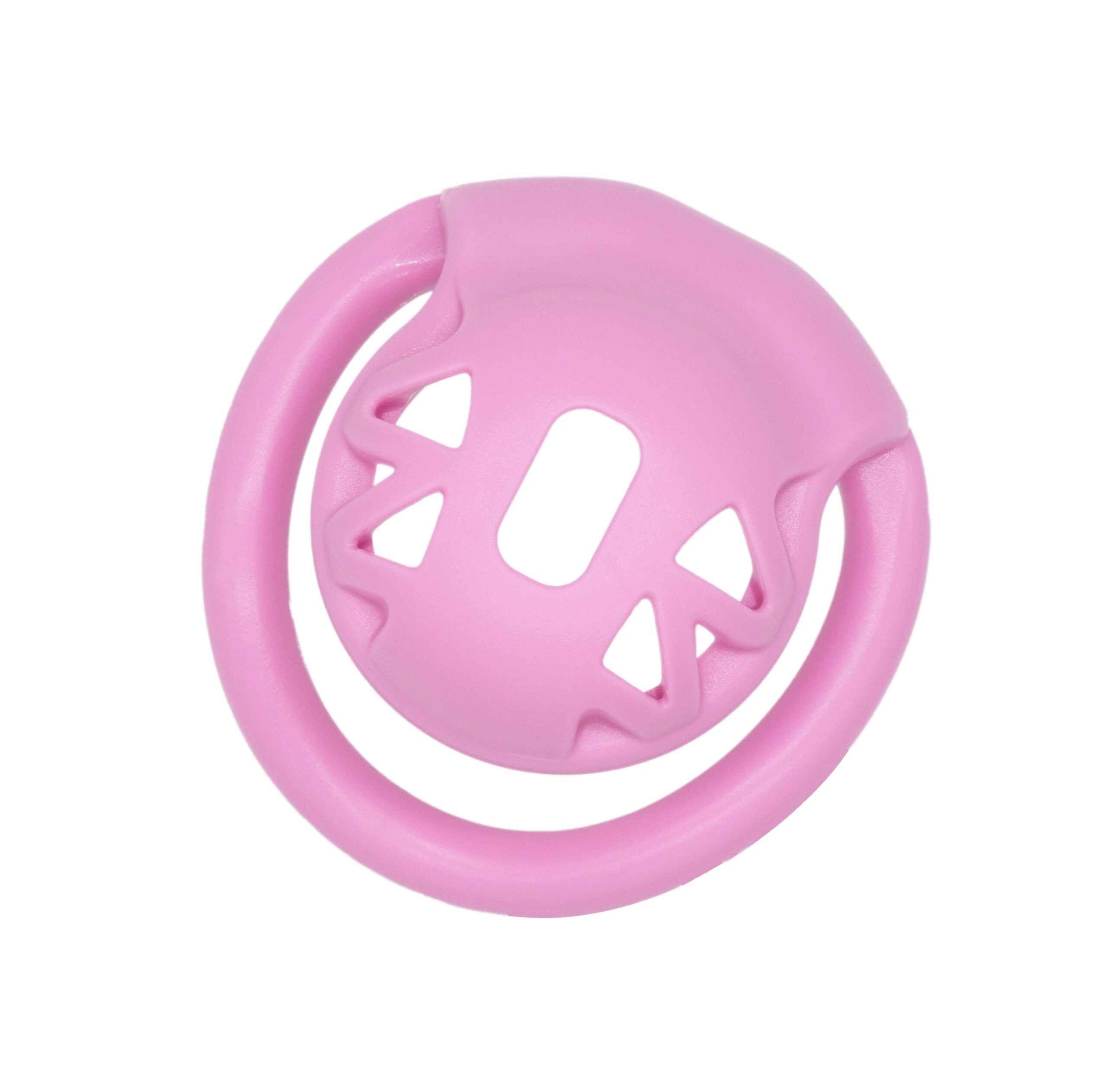 Pink small ABS plastic hollow male chastity cage penis lock with 4 size curved ring sex toys