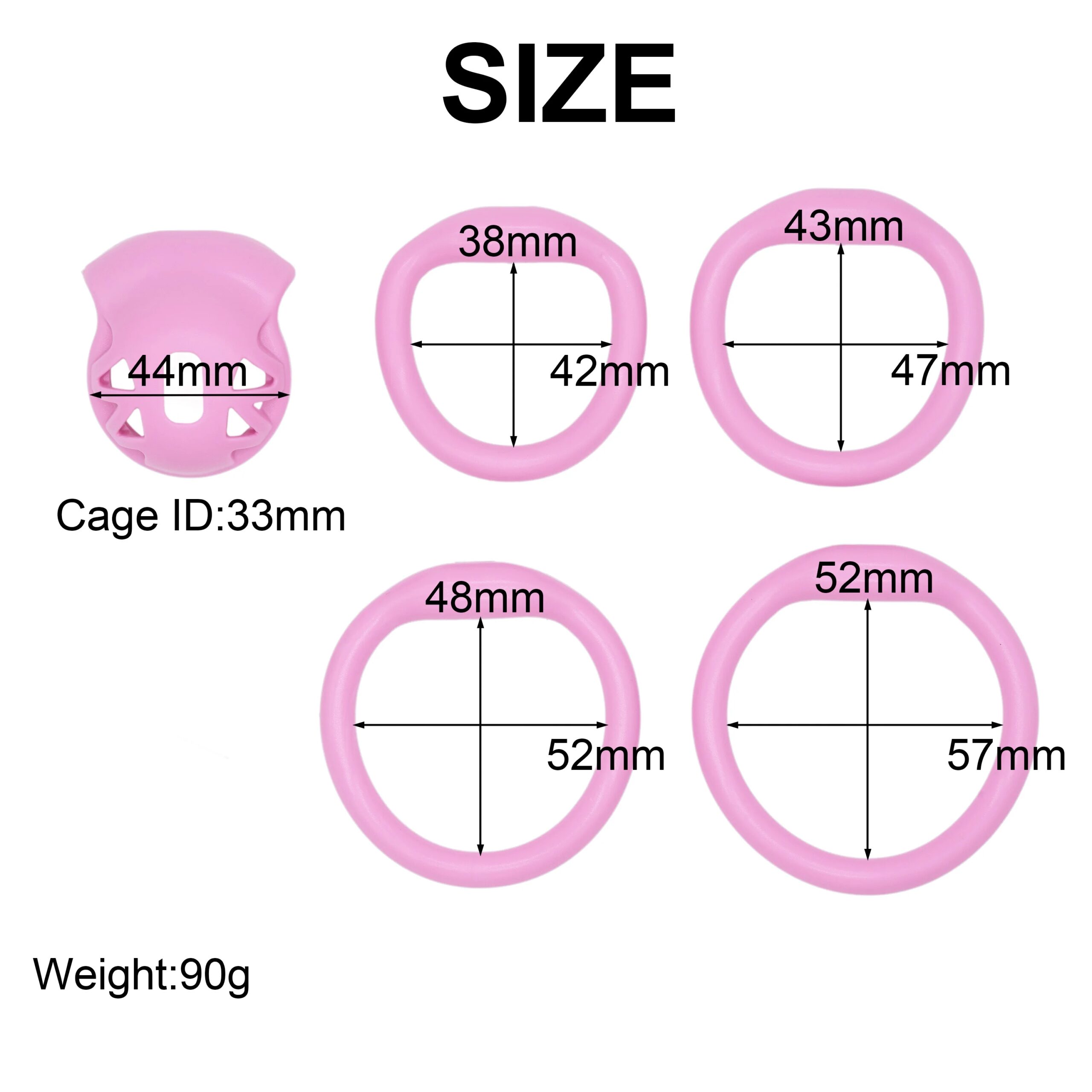 Pink small ABS plastic hollow male chastity cage penis lock with 4 size curved ring sex toys