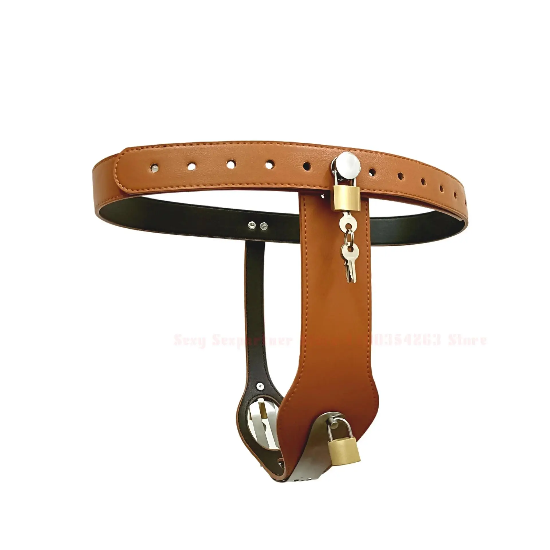 Leather T-Shaped Female Chastity Belt Bdsm Strap On Pants Sex Lock Toys Masturbator Fetish Device Chastity Underwear Adjustable